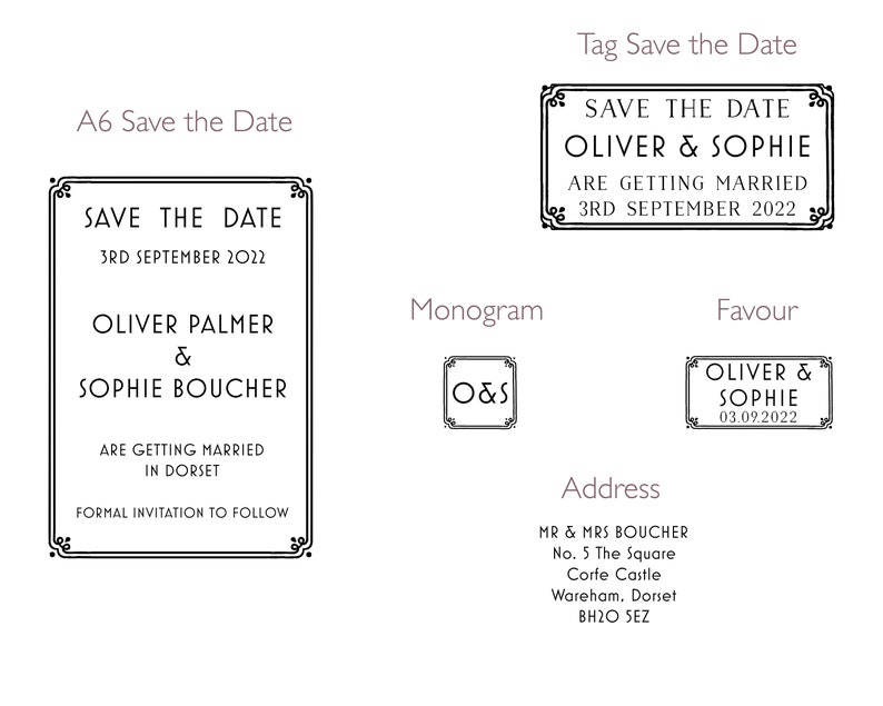 Art Deco Wedding Save The Date Rubber Stamp Personalised Wedding Stamp Custom Wedding Stamp Elegant Wedding Stationery image 6