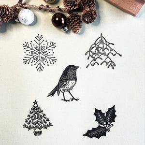 Jeu de tampons en caoutchouc de Noël festif Robin pour la fabrication de cartes à faire soi-même, les travaux manuels des Fêtes et l'emballage cadeau personnalisé