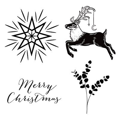 クリスマスラバースタンプセット：トナカイ、ユーカリ、星 - Etsy 日本