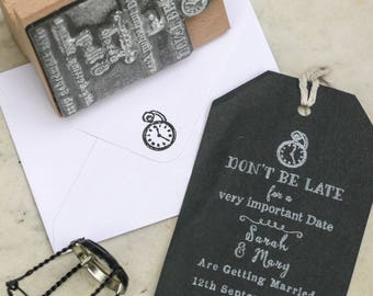 Don't Be Late Save The Date Stamp | Personalised Wedding Save the Date Rubber Stamp | Eco Friendly Wedding Stamps