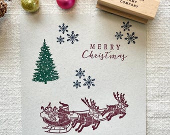 Festive Santa Sleigh Christmas Rubber Stamp Set for Holiday Crafts, DIY Cards & Gift Wrapping
