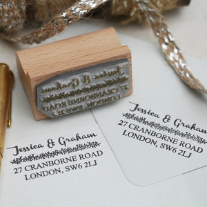 Gepersonaliseerde slingerrand adresstempel voor kerstkaarten, cadeau nieuw huis, retourlabels