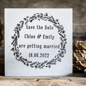 Personalisierter Wildblumenkranz Save the Date Stempel für natürliche Hochzeitseinladungen & DIY Briefpapier