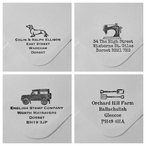Gepersonaliseerde adresstempel met naaimachinebedel | Aangepast nieuw huis- of huwelijkscadeau