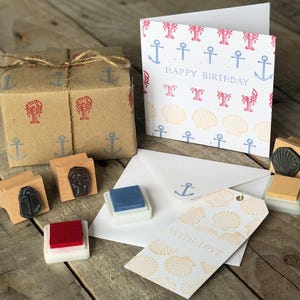 Trio de tampons marins : ancre, coquille Saint-Jacques, homard - Tampons bord de mer pour créations artisanales