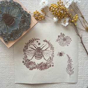 Bumblebee & Insect Rubber Stamp Set | Wildlife Art Stamps for Garden Crafts and Hedgerow Designs