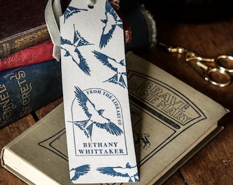 Jackie Morris Swallow Ex Libris Rubber Stamp: Personalized Bookplate for Custom Library Labelling