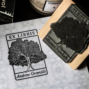 Custom Oak Tree Ex Libris Stamp: Personalized Bookplate