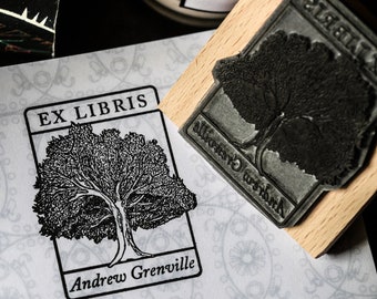 Oak Tree Ex Libris Rubber Stamp | Custom This Book Belongs To Stamp | Personalised Book Stamp | From The Library Of Stamp | Bookplate Stamp