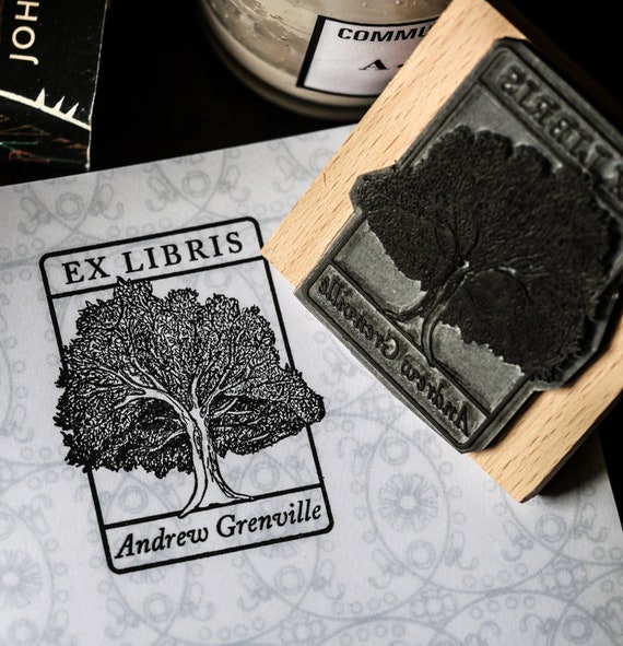 Custom Oak Tree Ex Libris Stamp: Personalized Bookplate
