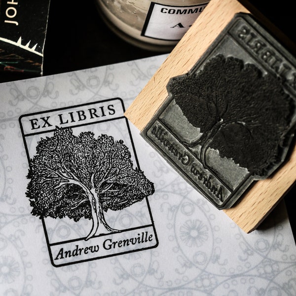 Oak Tree Ex Libris Rubber Stamp | Custom This Book Belongs To Stamp | Personalised Book Stamp | From The Library Of Stamp | Bookplate Stamp
