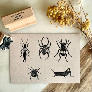 Juego de sellos de goma con insectos y vida silvestre / Sellos artísticos de bichos espeluznantes para hacer tarjetas y manualidades botánicas