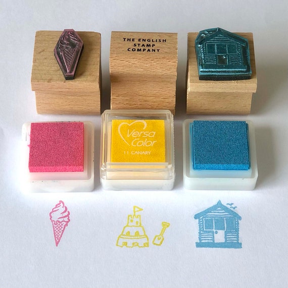 Seaside Trio Rubber Stamp Set With Ink Pads Beach Stamps Ice Cream Stamp Kids  Stamp Set Children's Stamps Coastal Stamps 