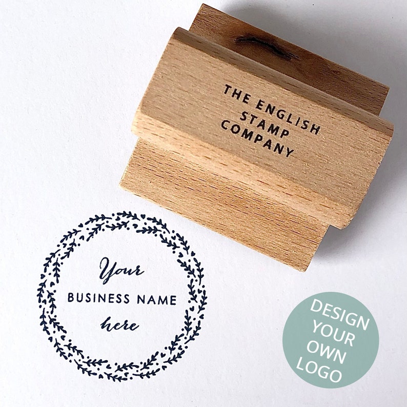 Sprig Business Wreath Logo Stamp Personalised Business Logo Stamp Custom Company Logo Stamp Eco-Friendly Business Branding Stamp image 1