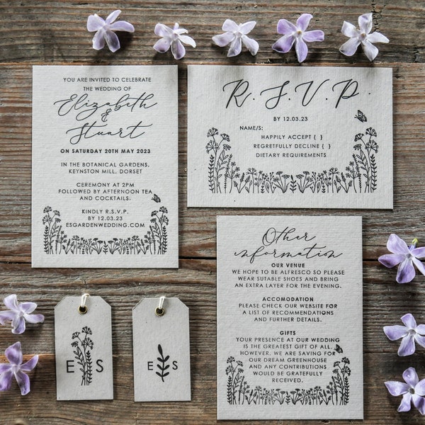 Collection de timbres de papeterie de mariage de jardin | Timbre d'invitation de mariage personnalisé | Timbre de mariage personnalisé | Eco Friendly Save the Date Timbre