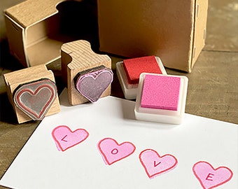 Love Heart Mini Kit mit Tintenkissen | Stempel Set | Kinderstempel Set | Herz Stempel | Stempel Geschenkset