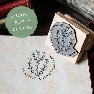 Personalised Ex Libris Stamp – Custom Bookplate Stamp with Botanical Designs | Name Library Stamp | Gift for Book Lovers & Teachers