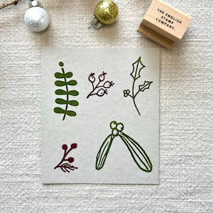 Zestaw gumowych stempli Winter Botanical Christmas do tworzenia kartek, pakowania prezentów i projektów artystycznych na święta