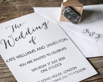 Kalligraphie Hochzeit Papeterie Kollektion | Personalisierte Hochzeitseinladung Stempel | Personalisierter Save the Date Stempel | Umweltfreundliche Stempel