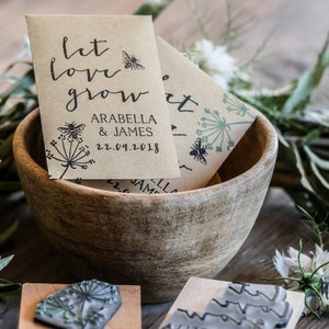Custom Wedding Favor Rubber Stamp: Personalized Seed Packet & Drink Me Design for Guests