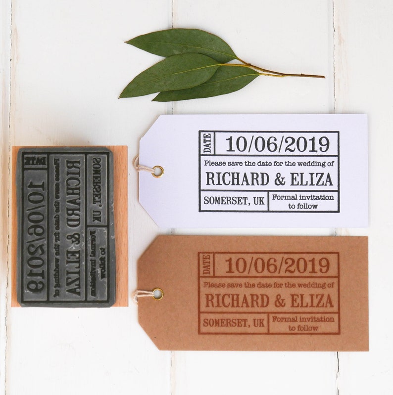 Save The Date Ticket Rubber Stamp Festival Wedding Save the Date Personalised Wedding Stamp Custom Wedding Save the Date Stamp image 1