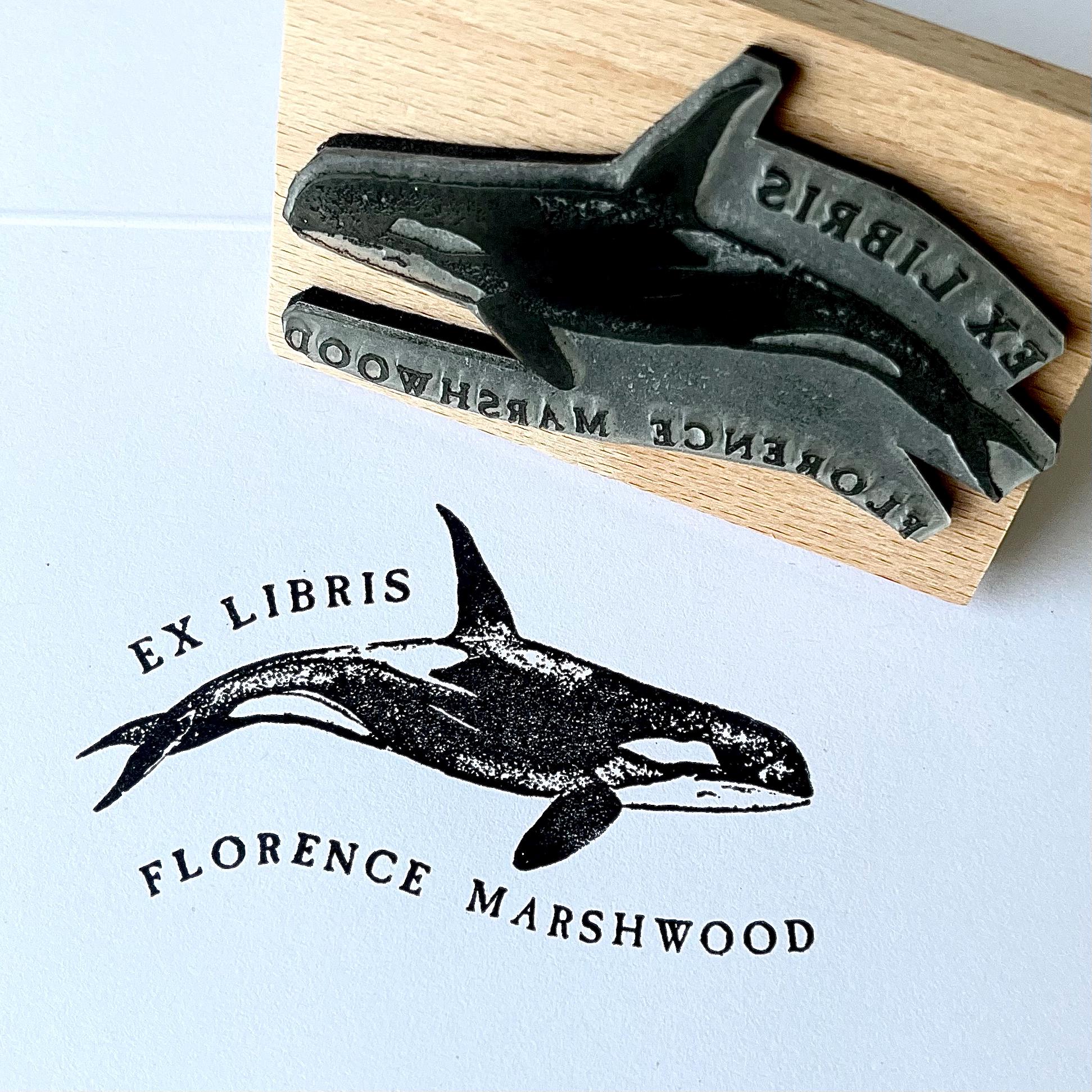Personalized Orca Ex Libris Rubber Stamp for Books - Custom