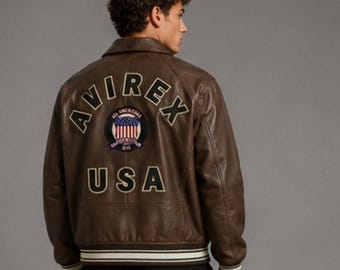 Vintage Brown Leather Jacket for Men – Custom Name & Logo Available