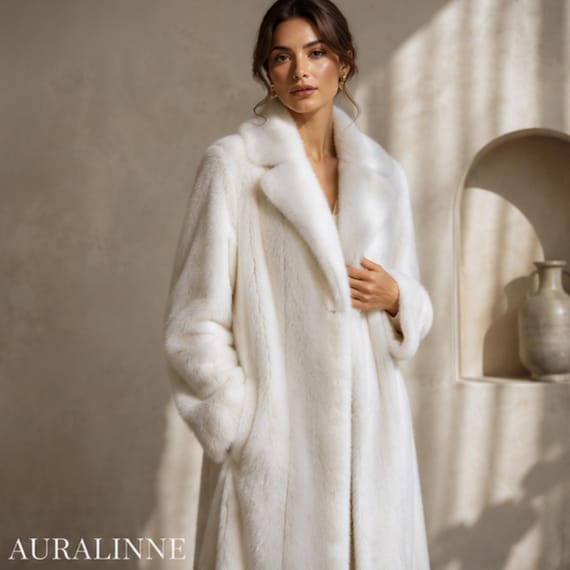 White Mink Fur Coat for Women, Luxury Handmade Long Fur Coats Soft Bridal Jacket
