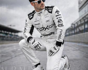 White Racing Suit for Men | Motorsport Style Driver Suits | Racing Outfit with Gloves