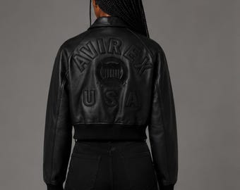 Triple Black Leather Jacket Women | All Black Varsity Style Jacket | Cropped Streetwear Jacket