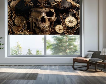 Pirate Skull Roller Blind, Gothic Window Shade, Steampunk Blackout Curtain, Dark Decor Blind