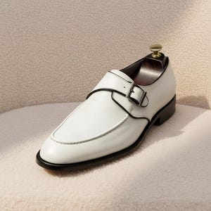 Herren Weiß Leder Monk Strap Schuhe - Handgefertigte Single Monk Loafers, formelle Lederschuhe