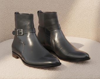 Men's Jodhpur Boots Black Leather, Handmade Buckle Strap Ankle Boots, Genuine Leather Dress Boots, Groomsmen Gift for Him
