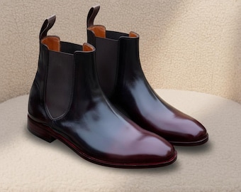 Handmade Burgundy Leather Chelsea Boots for Men – Classic Slip-On Dress Boots, Sleek Minimalist Ankle Boots, Luxury Custom Footwear