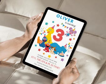 Sesame Street Birthday Invitation Template, Elmo Party Invite, Kids Birthday Invite, Editable Canva Template, Digital Download