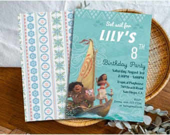 Moana Birthday Invitation Template, Tropical Island Party Invite, Oceania Birthday, Girl Birthday Canva Editable Download