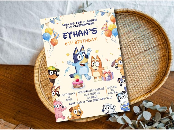 Bluey Bingo Birthday Invitation Template, Bluey Party Invite, Editable Canva Invite, Kids Birthday Invitation Digital Download