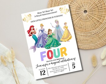 Princess 3rd Birthday Invitation: Fairytale Watercolor Design (Digital Download, Editable Canva Template)