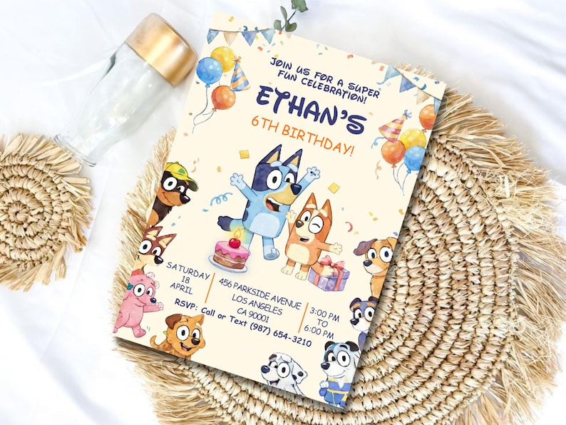 Bluey Bingo Birthday Invitation Template, Bluey Party Invite, Editable Canva Invite, Kids Birthday Invitation Digital Download image 4