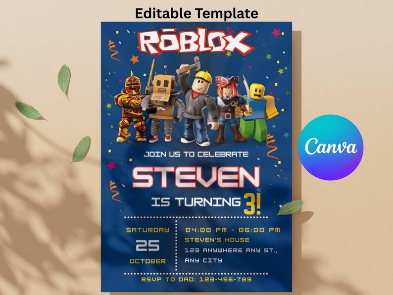 Roblox Birthday Invitation Template | Editable Gaming Invite ...