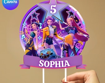 Kpop Demon Hunters Cake Topper, Huntrix Kpop Birthday Toppers, Huntrix Party Decoration, Editable Canva Template, Anime Huntrix Cake Topper
