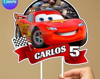 Lightning McQueen Cake Topper, Personalized Cars Logo Cake Toppers, Birthday Party Centerpiece, Mater Racing Theme Birthday Digital Download