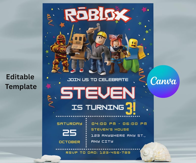Roblox Birthday Invitation Template | Editable Gaming Invite ...