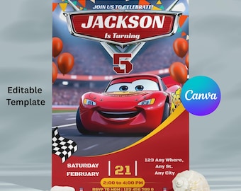 Cars Birthday Party Invitation, Lightning McQueen Birthday Invite, Cars Party Invites, Second Birthday Party Invitation, Two Fast, Canva PDF