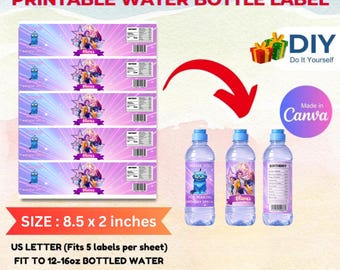 Etiquetas para botellas de agua de KPop Demon Hunters, etiquetas imprimibles para fiestas de Kpop Demon Hunters, paquete de artículos para fiestas estilo anime K-Pop, descarga de PDF editable en Canva