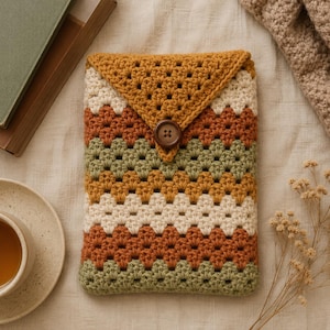 Crochet Kindle Sleeve Pattern PDF | Modern Granny Square | Beginner E-Reader Cover | Instant Download