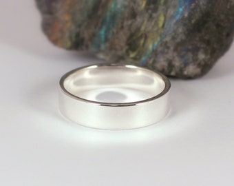 Bague en argent poli de 5 mm x 1,25 mm, argent sterling, réalisée sur commande