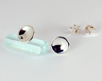 Polished Concave Studs, Sterling Silver, Made to Order