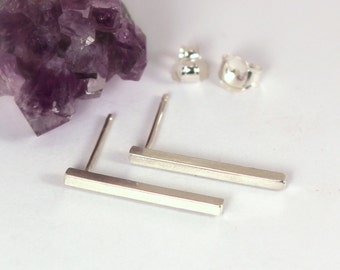 Square Bar Post Earrings, Sterling Silver, Made to Order