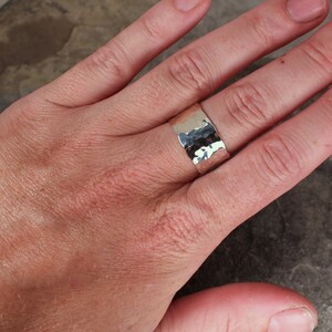 Hammered 10mm Wide Band Ring, Sterling Silver, Made to Order image 4